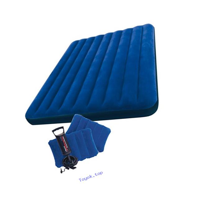 Intex Classic Downy Airbed Set with 2 Pillows and Double Quick Hand Pump, Queen