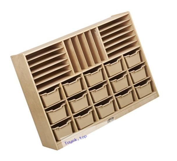 ECR4Kids Birch Multi-Section Storage Cabinet with 15 Scoop Front Bins, Sand