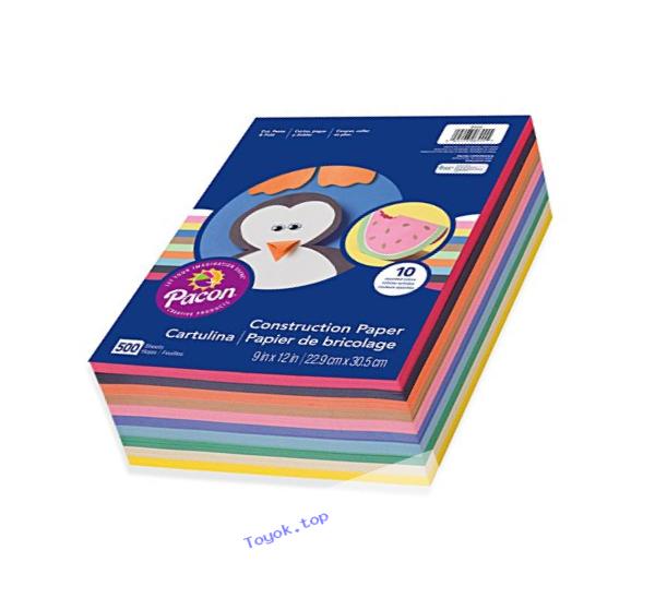 Pacon Lightweight Construction Paper, 9-Inches by 12-Inches, Assorted Colors, 500 Count (6555)