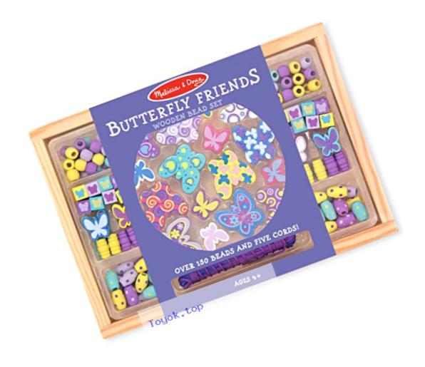 Melissa & Doug Butterfly Friends Wooden Bead Set With 150+ Beads for Jewelry-Making