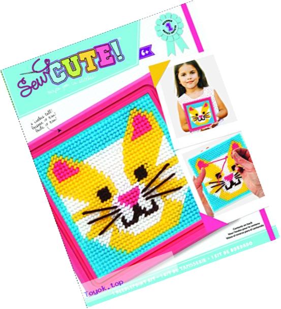 Colorbok Cat Learn To Sew Needlepoint Kit, 6-Inch by 6-Inch Pink Frame