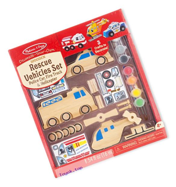 Melissa & Doug Decorate-Your-Own Wooden Rescue Vehicles Craft Kit - Police Car, Fire Truck, Helicopter